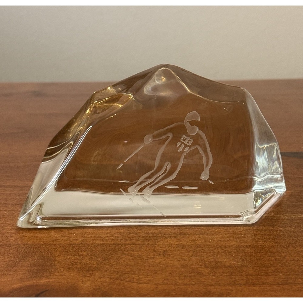 Rare VTG Art Glass Iceberg Paperweight Display US OLYMPICS SKI TEAM 1960s MCM 6"